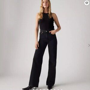Levi's Wide Leg Ribcage Jeans - Black - Size 28